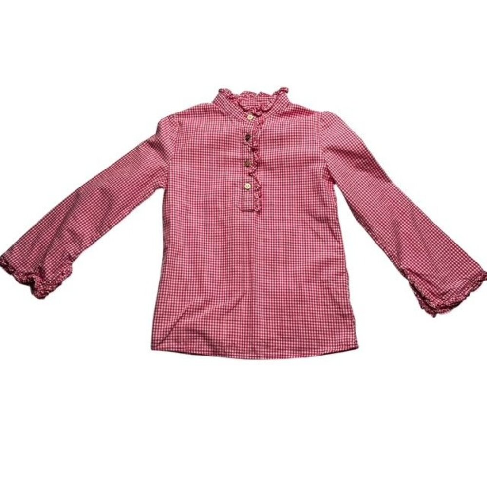 Tory Burch Girls Pink Gingham Ruffle Trim Shirt Size Small